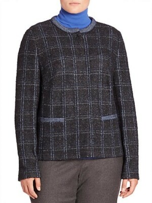 Basler, Plus Size Wool Blend Metallic Gray Blue Tweed Snaps Jacket 14 W NWoT