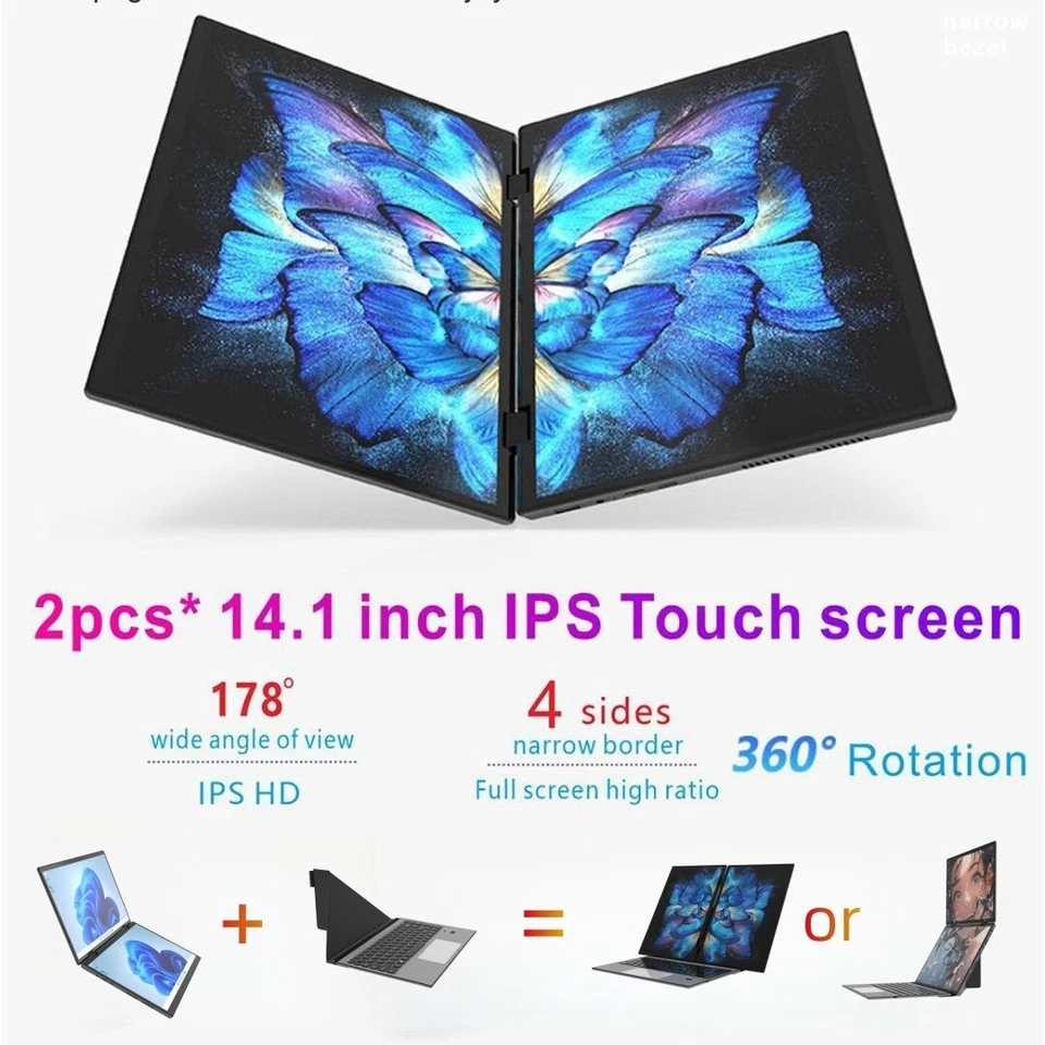 Dual Screen Laptop 14+14 Inch 2.2K Touch Screen Notebook DDR4 32GB 1TB SSD - Image 3 of 4