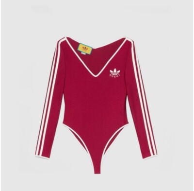 New Gucci x Adidas Logo Top Bodysuit Long Sleeve Red White New Gucci x Adidas Logo Top Bodysuit Long Sleeve Red White
