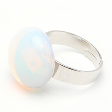 Classical Round Rainbow Fire Moonstone Gemstone Silver Adjustable Woman Rings