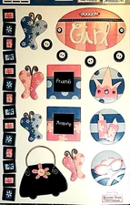 Groovy Girl Friends Shopping Butterfly EMBOSSED Cardstock Stickers RARE