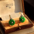 Boucles d'oreilles Dormeuses Doré Art Deco Donut Jade Vert Serti de CZ Blanc SA3