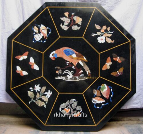 Dining Table Top Bird Pattern Inlay Work Octagonal Shape Marble Restaurant Table-