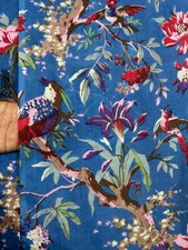 5 Yard Hand Block Print Handmade Cotton Indian Natural Bird Print Fabric Blue