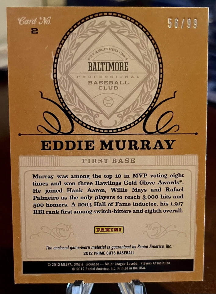 EDDIE MURRAY 2012 PLAYOFF CORTES PRIME SOMBREROS FUERA JUEGO RELIQUIA #/99 🔥🔥🔥 Foto 2 de 2