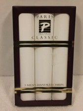 Paris Classic White Men's Handkerchiefs Set of 3 Polyester / Cotton 16x16 NEW