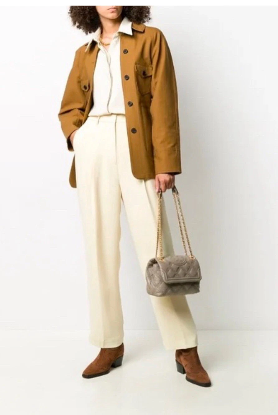 Pantaloni crepe Tory Burch avorio vita alta taglia 0 burro chiaro di luna avorio nuovi con etichette