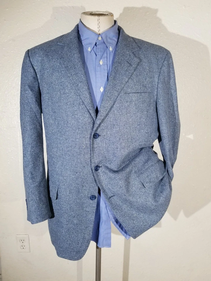 Chaqueta Blazer Abrigo Deportivo De Colección 44L Amarillo Azul Mancha Cuadros Lana SEDA. a. Banco Foto 3 de 4