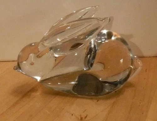 Vintage Clear Art Glass Easter Bunny Rabbit Paperweight Figurine