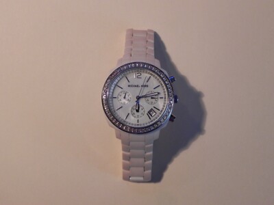 Michael Kors Women's Watch MK-5079 White/Gold Ceramic Chronograph new battery