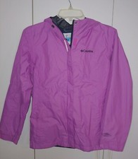 COLUMBIA GIRL'S FUSHIA HOODED WIND JACKET-L 14/16 -WORN ONCE-VERY NICE