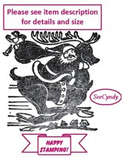 Santa Claus Riding a Reindeer - FREE SHIPPING OFFER - Unmounted Rubber Stamp