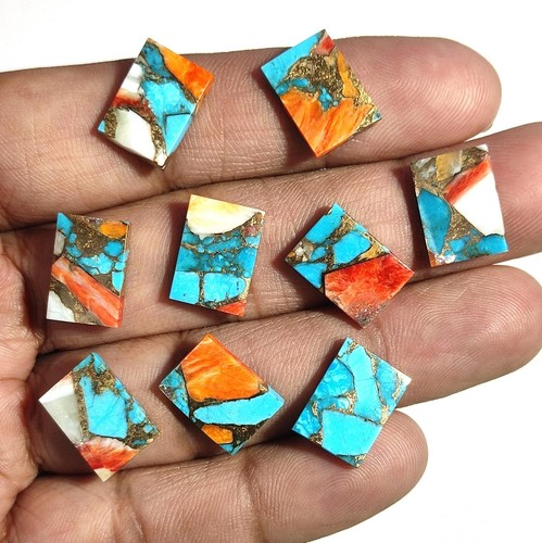 Natural Mohave Copper Turquoise Rectangle Square Cabochon Coin Both Side Flat - Picture 5 of 15