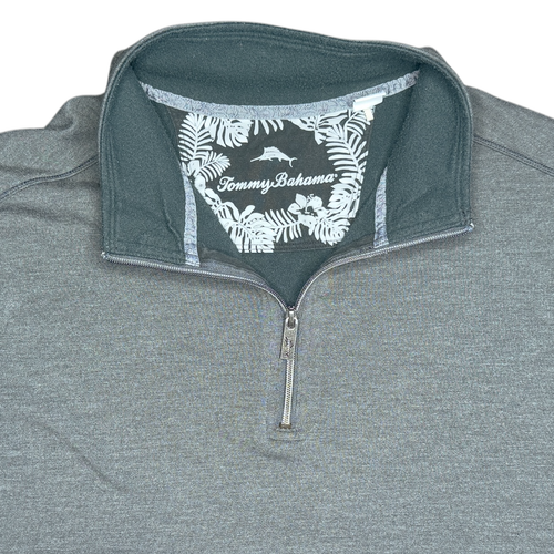 Tommy Bahama Tobago Bay Men's Medium Half Zip Sweatshirt Gray Contrast Stitching - Picture 2 of 9