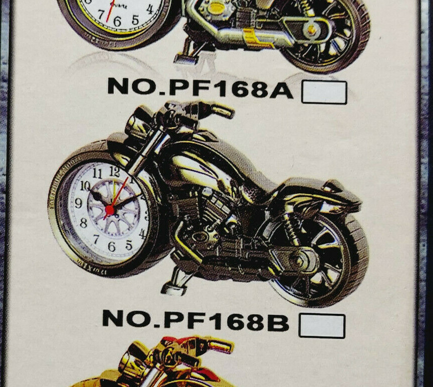 Motorcycle Quartz Alarm Desk Clock Battery Powered Gun Metal Gray