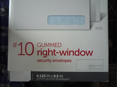 50 Office Depot Brand #10 Security Envelopes, Right Window, 4-1/8'' x 9-1/2'',