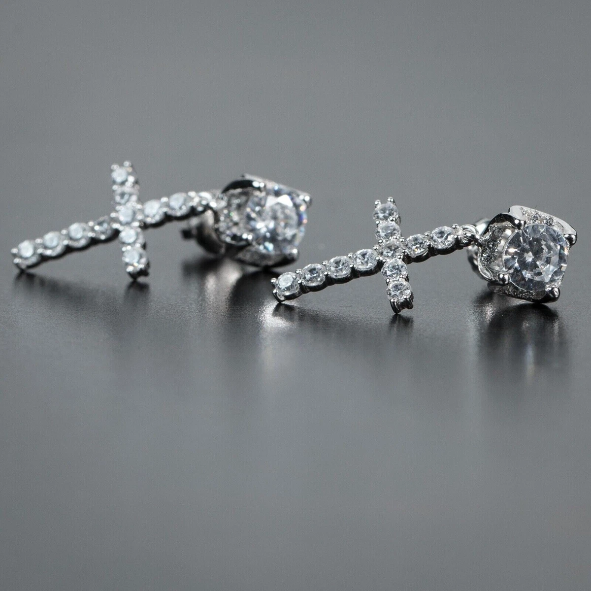White gold 2024 diamond cross earrings