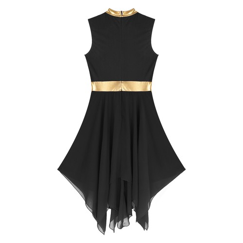 Women Sleeveless Metallic Asymmetrical Hem Lyrical Dance Costume Praise Dress - Picture 40 of 61