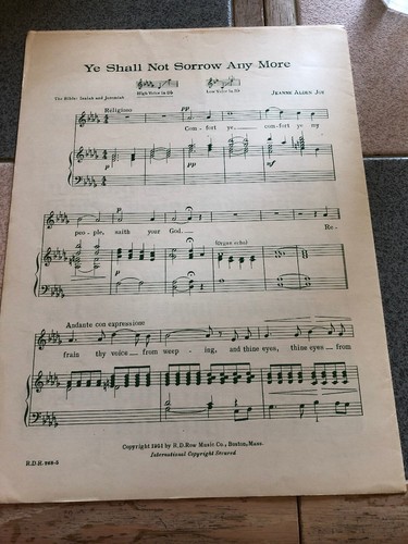 Partitura musical I hear the Voice of Jesus Say mediana en fa William Wolf 1952 fila RD - Imagen 3 de 3