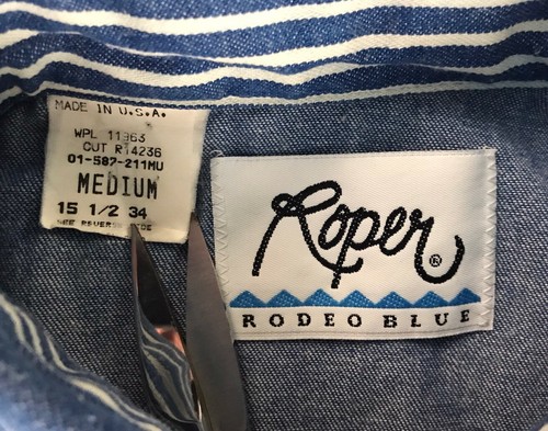 Camisa De Colección Roper Rodeo Azul Hecha en EE. UU. Manga Larga Botón Frontal Algodón M - Imagen 4 de 14