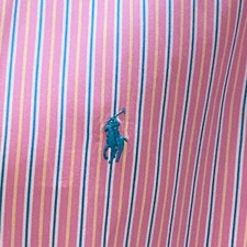 Ralph Lauren Classic Fit Shirt Men's 15.5 Pink Multi Stripe Cotton Button Down