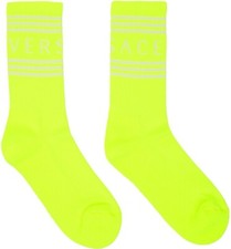 VERSACE Unisex Neon Yellow Size M  90s Vintage Logo Socks New