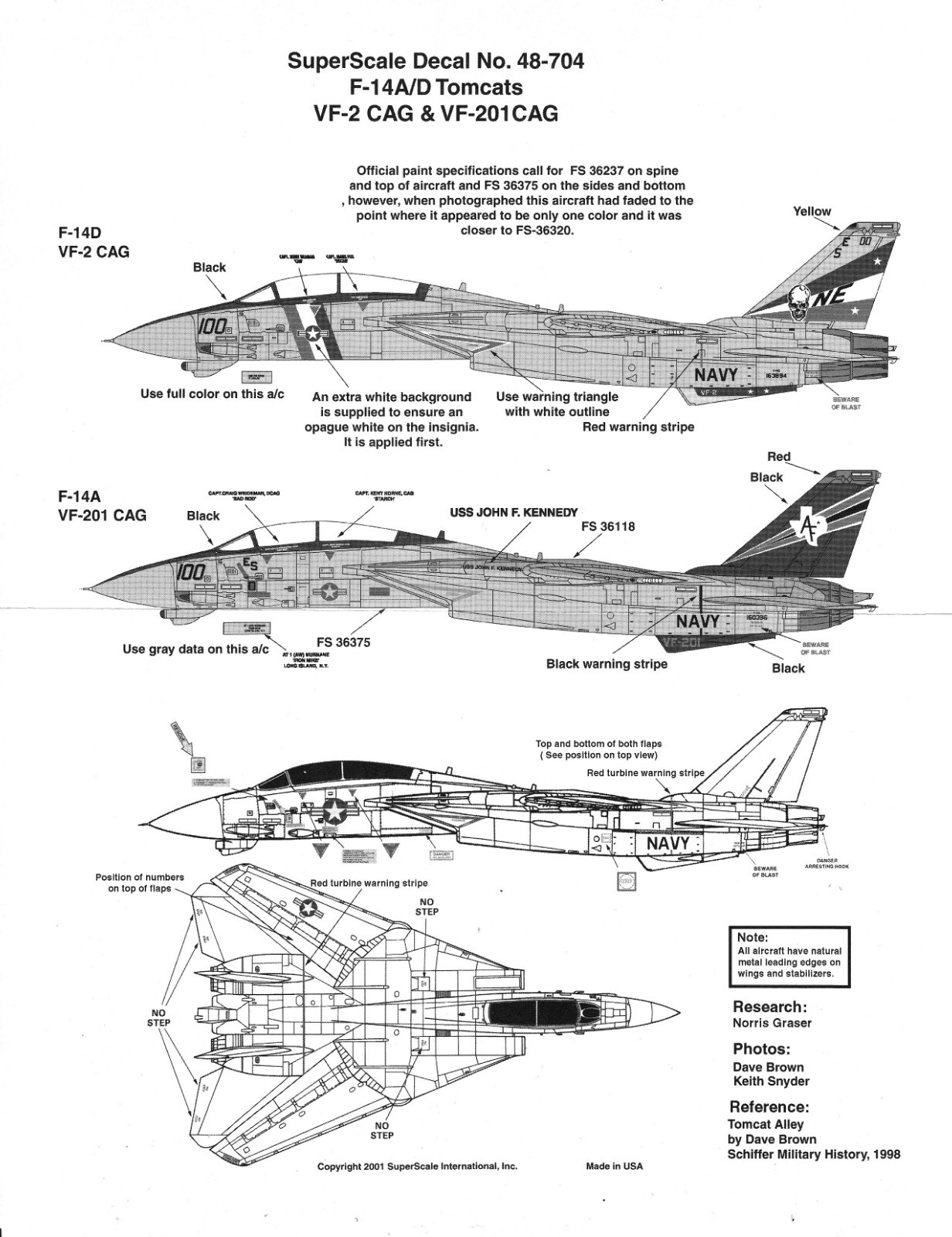 SUPERSCALE DECALS 1/48 F14A/D Tomcat VF2 Bounty Hunters VF201