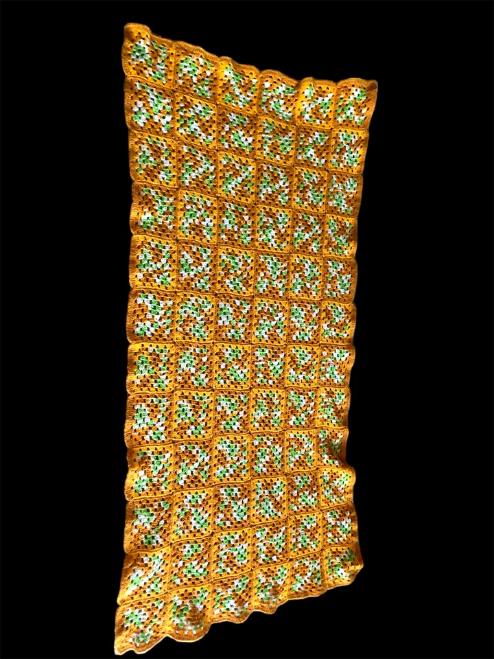 Abuelita Cuadrada Tiro Afgano Dorado Naranja Verde Blanco Aprox. Rectángulo 68" x 30" Foto 2 de 2