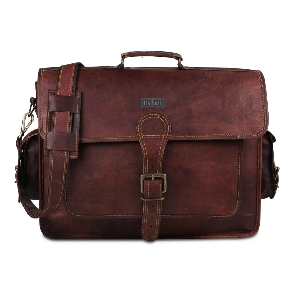 Vintage Leather Briefcase For Men Or Women Leather Messenger Bag For Men 18 inch - Image 3 of 4