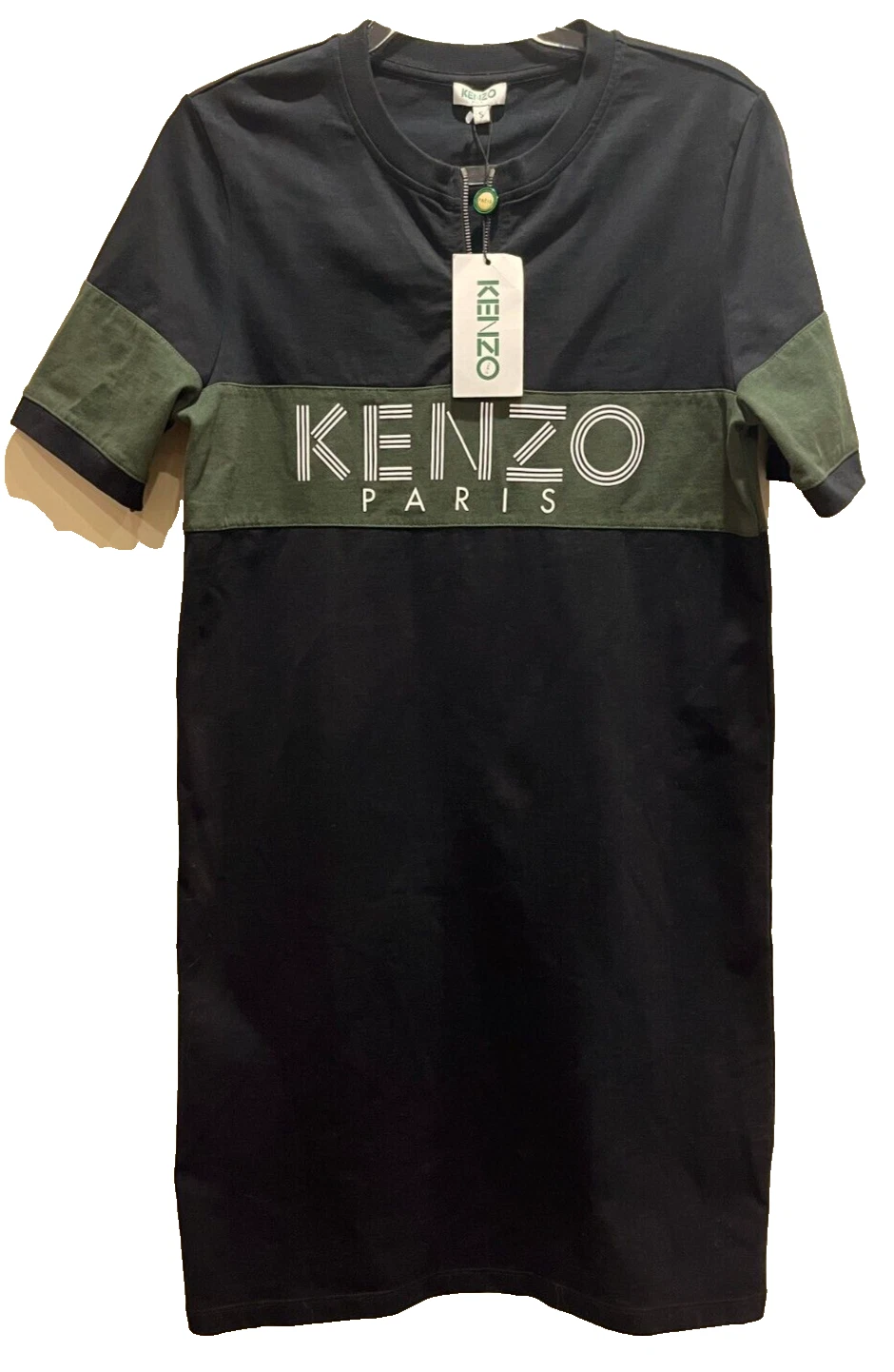 T shirt abito midi Kenzo Paris verde nero manica corta taglia S nuova righe rugby