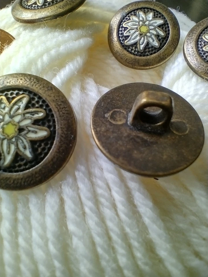 6 Trachten-Knöpfe, Edelweiß, Metall mit Steg, Ø ca. 18 mm, MG19 - Bild 3 von 4