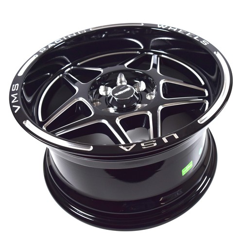 VMS Racing Delta 15X8 Black Polished Drag Rims Wheels 5X100 5X114 +20 5.3" BS x2 - 第 2/3 張圖片