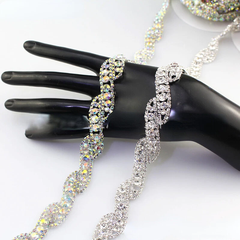 5 Yardas Cristal Estrás Cadena Borde Hágalo Usted Mismo Vestido de Boda Cinturón Apliques Coser Artesanía Foto 3 de 4