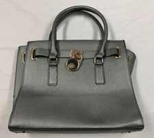 Dasein Large Steel Gray Metallic Handbag Satchel Laptop Bag Purse 13 3/4”