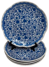 4x Q Squared HERITAGE Melamine 9" Salad Plate, Blue Chrysanthemums, EXCELLENT