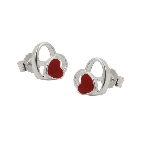 Orecchini a bottone a forma di cuore in argento sterling 925, semplici