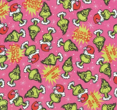 HOW THE GRINCH STOLE CHRISTMAS KAUFMAN DR SEUSS FEELIN GRINCHY PINK FABRIC HY