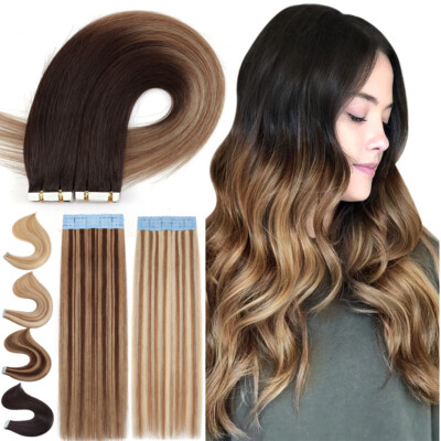 Brazilian Tape In Remy Human Hair Extensions Full Head Skin Weft 60pcs 150gTHICK