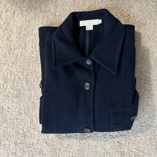 J Crew Jacket Womens Petite Medium Button Up Navy Blue Wool Blend Point Collar - Picture 10 of 10