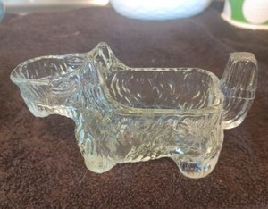 VTG Scottie Dog Clear Glass Creamer Grape Nuts Embossed Promo L.E. Smith Cereal 
