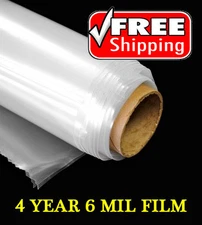 Clear Greenhouse Plastic Poly Film Cover - 4 Year, 6 Mil - 32' Wide x 55' Long