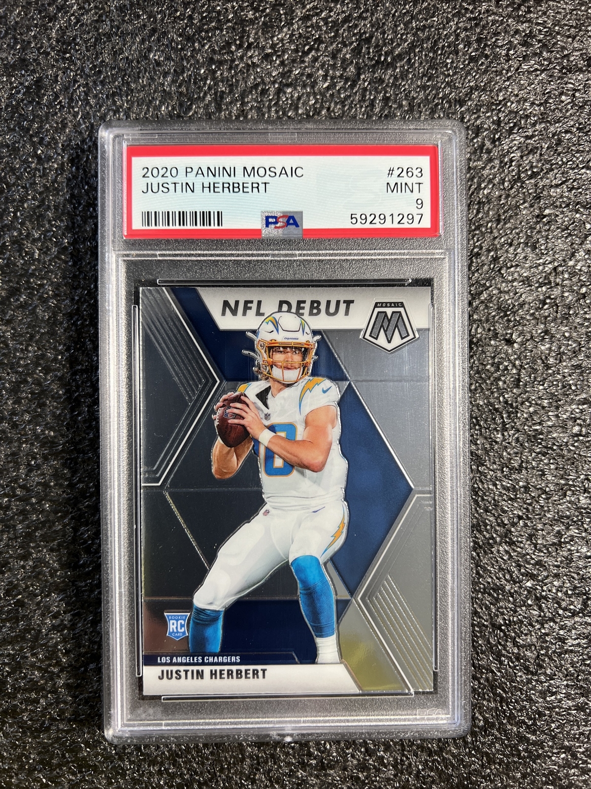 2020 Panini Mosaic Football NFL Debut #263 Justin Herbert RC Chargers PSA 9