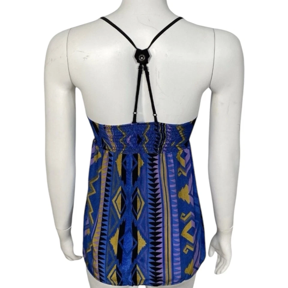 Y2K Yumi Kim Babydoll Corset Top Size XS Aztec Silk Spaghetti Strap Racerback - Image 4 of 4