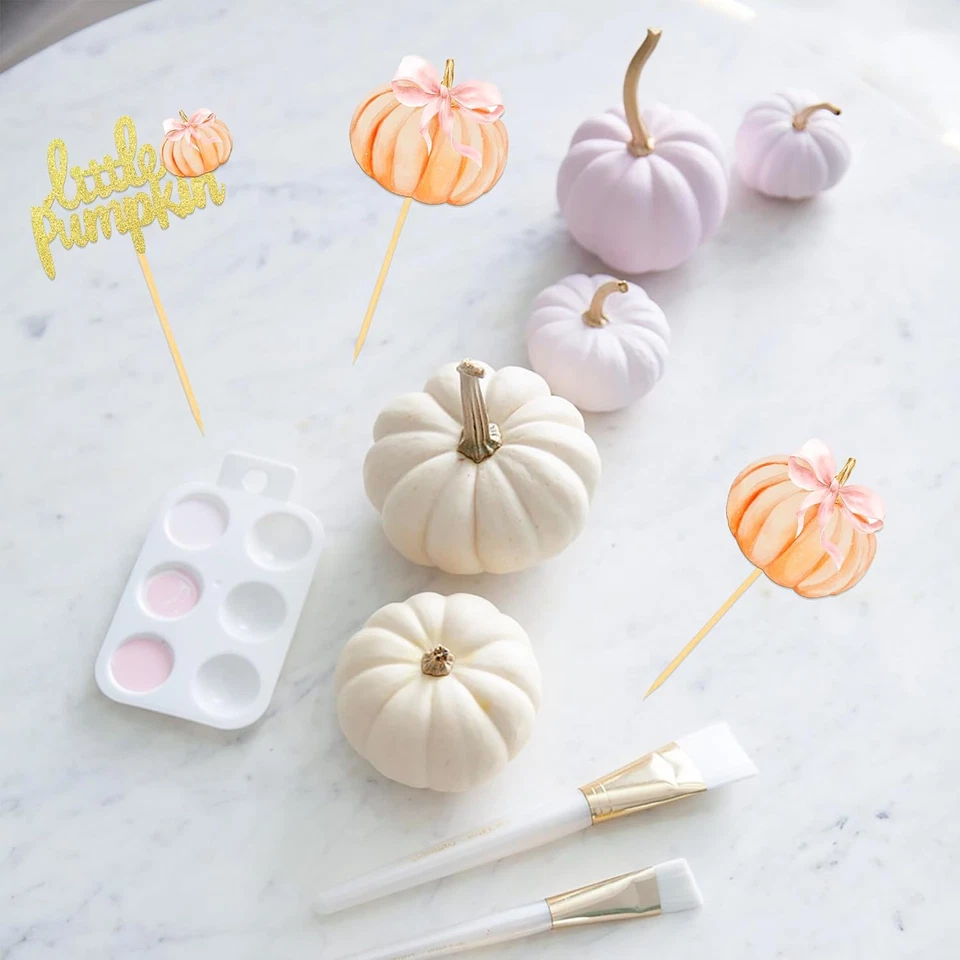 24 Piezas Toppers para Cupcakes Calabaza, Acción de Gracias Cumpleaños Baby Shower Arco Tema Otoño Foto 4 de 4