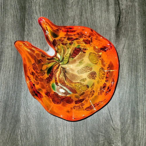 Vintage Murano Bowl in Polychrome Hand-Blown Art Glass Orange Multi - Stunning!