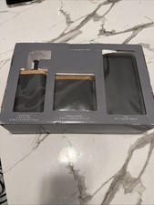 3-Piece Bathroom Accessory Set   Soap Dispenser, Tumbler  Tray   Black/Bamboo