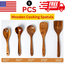 Non stick Wooden Kitchen Utensils Set, 5 Pcs Natural Wooden Spoons  spatula