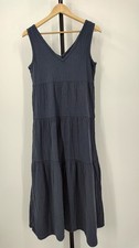 Quince 100% Organic Cotton Gauze Tiered Maxi Dress Indigo Blue Basic Sleeved S
