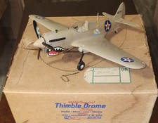 THIMBLE DROME P-40 FLYING TIGER NEW CONDITION, WITH BOX, VINTAGE FUEL KIT W/CAN