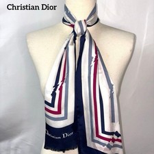 Christian Dior Vintage Logo Silk Scarf Striped 128 37cm